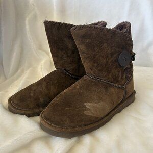 La Mo Essentials Sherpa Lined Ankle Boots Womens 8 Brown Suede Y2K 00s 90s
